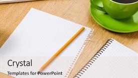  Presentation with coffee cup - Slide deck featuring notebook paper pad - tablet pc cup of coffee background and a lemonade colored foreground