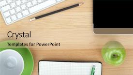  Presentation with cup coffee - Presentation theme with notebook pencil - office supplies devices coffee cup background and a lemonade colored foreground