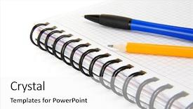  Presentation with pen - Presentation design having notebook pencil - pen and wood pencis background and a white colored foreground