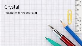  Presentation with notebook paper - PPT theme enhanced with notebook pencil - school supplies on checked paper background and a sky blue colored foreground