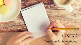  Presentation with education - Theme featuring notebook pencil coffee and cookies background and a coral colored foreground