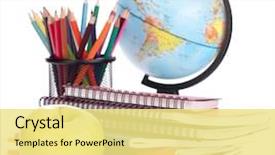  Presentation with accessories - PPT layouts featuring notebook stack and pencils school background and a blonde colored foreground