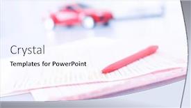  Presentation with shooting - Slide deck having notebook with a pen next to a computer and a red toy car object shooting background and a sky blue colored foreground