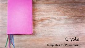  Presentation with spiral notebook for google - Beautiful slides featuring notebook with bookmarks on wooden backdrop and a soft green colored foreground