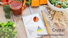  Presentation with weight control - Audience pleasing presentation design consisting of notebook with charts and calories backdrop and a soft green colored foreground
