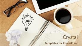  Presentation with wooden desk cup - PPT layouts having notebook with crumpled paper background and a lemonade colored foreground