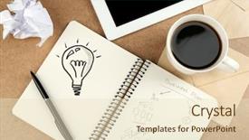  Presentation with wooden desk cup - PPT theme having notebook with crumpled paper background and a lemonade colored foreground