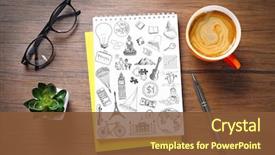  Presentation with coffee cup - Cool new slides with notebook with drawings and cup backdrop and a tawny brown colored foreground