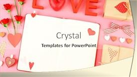  Presentation with decor - PPT theme with notebook with gift and valentine's decor on pink background top view background and a cream colored foreground