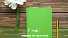 Presentation with tulip - Beautiful PPT layouts featuring notebook with pen and white tulip on wooden background backdrop and a seafoam green colored foreground