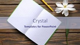  Presentation with tulip - Beautiful slide deck featuring notebook with pen and white tulip on wooden background backdrop and a sky blue colored foreground