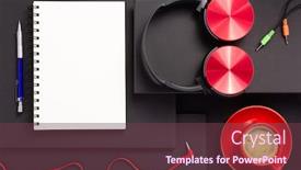  Presentation with coffee cup - Slide deck having notebook-with-pen-headphones background and a tawny brown colored foreground