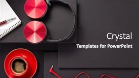  Presentation with notebook paper - PPT layouts with notebook-with-pen-headphones background and a dark gray colored foreground