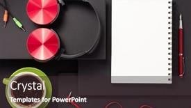  Presentation with notebook paper - Colorful slide deck enhanced with notebook-with-pen-headphones backdrop and a wine colored foreground