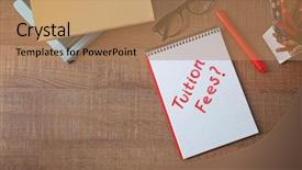  Presentation with question - Amazing PPT layouts having notebook with question tuition fees backdrop and a coral colored foreground