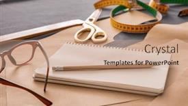  Presentation with sewing - Colorful PPT layouts enhanced with notebook-with-sewing-accessories backdrop and a coral colored foreground