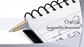  Presentation with translation - Beautiful PPT theme featuring notebook-with-shorthand-and-pen backdrop and a sky blue colored foreground