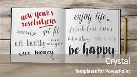  Presentation with resolutions - Slides featuring notebook with some new year background and a gray colored foreground