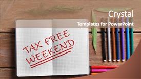  Presentation with weekend - Colorful PPT layouts enhanced with notebook with text tax free backdrop and a coral colored foreground