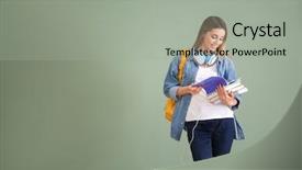  Presentation with graduation project - Presentation featuring graduation project - pretty student with notebooks background and a light gray colored foreground