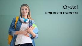  Presentation with graduation project - Presentation theme consisting of graduation project - pretty student with notebooks background and a light blue colored foreground