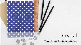  Presentation with white blank notebook silver - Slide set featuring notebooks with clips and pencils background and a  colored foreground