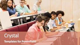  Presentation with high school students - Audience pleasing PPT layouts consisting of notebooks writing in lecture hall backdrop and a coral colored foreground