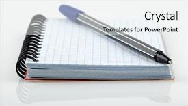  Presentation with notepad - Colorful slides enhanced with notepad and pen on white background backdrop and a white colored foreground