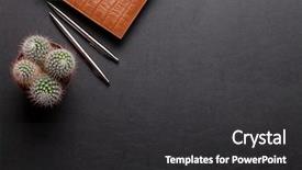  Presentation with flower office desk table - Slide deck featuring notepad cactus pen and pencil background and a  colored foreground