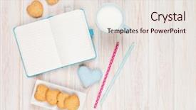  Presentation with white milk - Audience pleasing PPT theme consisting of notepad cup of milk heart backdrop and a sky blue colored foreground