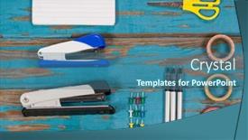  Presentation with notepad - PPT layouts enhanced with notepad-stapler-pins-sellotapes-ruler background and a ocean colored foreground