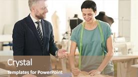  Presentation with professional - Slide set having inspire conversation - contemporary professional tailor in casualwear background and a  colored foreground