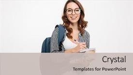  Presentation with student writing - Beautiful theme featuring notepad while standing with book backdrop and a light gray colored foreground