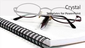  Presentation with notepad - Presentation design having notepad-with-eyeglasses-and-pen background and a white colored foreground