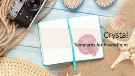  Presentation with space travel - Cool new PPT theme with notepad with items over sea backdrop and a lemonade colored foreground