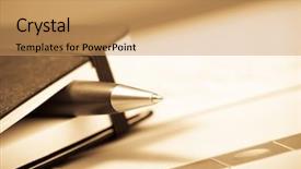  Presentation with notepad - Slide deck having notepad with pen background and a coral colored foreground