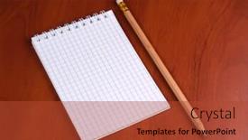  Presentation with notepad - Colorful presentation design enhanced with notepad-with-pencil-on-wood backdrop and a red colored foreground