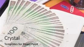  Presentation with money notes - Cool new presentation theme with notepad with polish money banknotes backdrop and a  colored foreground