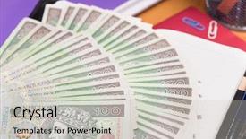  Presentation with money notes - Beautiful slide deck featuring notepad with polish money banknotes backdrop and a  colored foreground