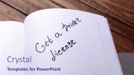  Presentation with driver - Theme with notepad with text close up driver license concept background and a sky blue colored foreground