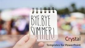  Presentation with notepad - Colorful PPT theme enhanced with notepad with the text bye backdrop and a coral colored foreground