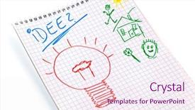  Presentation with think - Colorful PPT layouts enhanced with guestbook - notepad with the word idea backdrop and a sky blue colored foreground