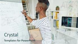  Presentation with software - PPT layouts enhanced with notepad writing down software background and a sky blue colored foreground