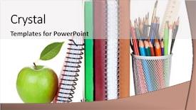  Presentation with school apple - Colorful slide set enhanced with notepads colorful pencils and apple backdrop and a light gray colored foreground