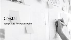  Presentation with writing - Audience pleasing slides consisting of notepaper - cropped image of businessman's hand backdrop and a white colored foreground