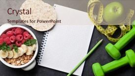  Presentation with healthy food - Presentation theme featuring notepas - healthy food and fitness concept background and a lemonade colored foreground