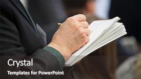  Presentation with note book - Beautiful PPT theme featuring notes business - hand of an elderly businessman backdrop and a dark gray colored foreground