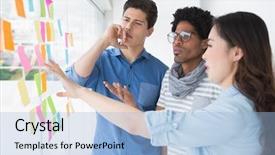  Presentation with team together everyone achieves more - Slide set having notes business - young creative team brainstorming together background and a light blue colored foreground