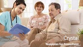  Presentation with people talking - Presentation theme featuring notes during examination at home background and a coral colored foreground