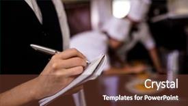  Presentation with waitress - Presentation having notes service - mid section of female waitress background and a tawny brown colored foreground